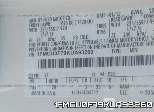 1FMCU0F79KUA93260 фото 10