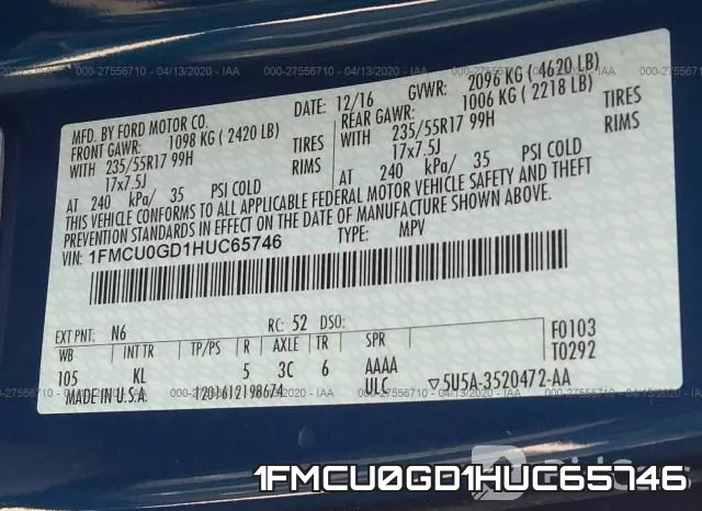 1FMCU0GD1HUC65746 фото 10