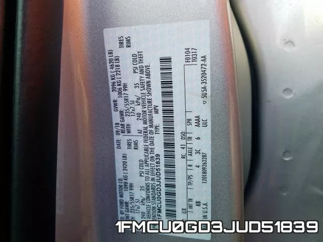 1FMCU0GD3JUD51839 фото 2