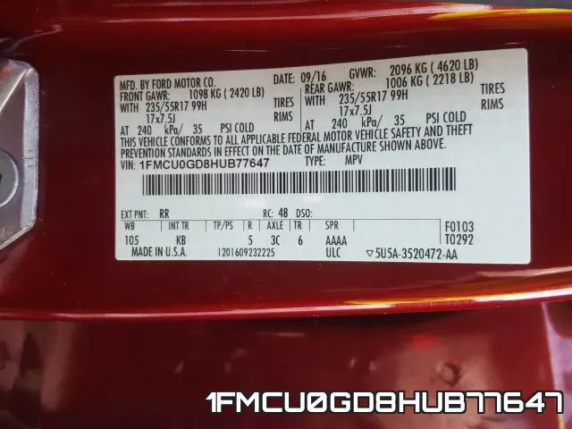 1FMCU0GD8HUB77647 фото 2