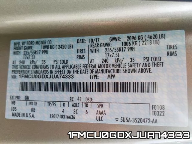 1FMCU0GDXJUA74333 фото 2