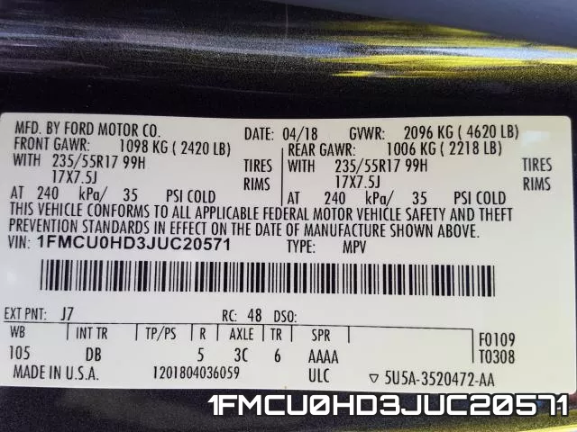 1FMCU0HD3JUC20571 фото 2