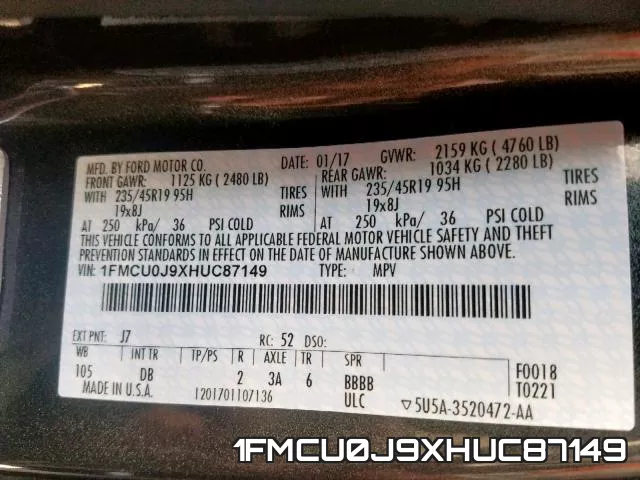 1FMCU0J9XHUC87149 фото 2