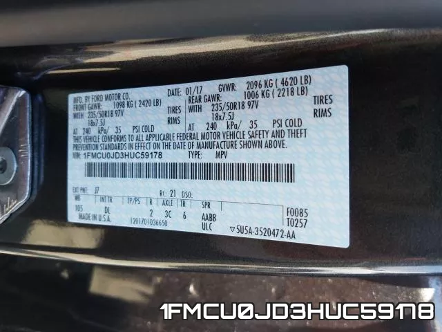 1FMCU0JD3HUC59178 фото 2