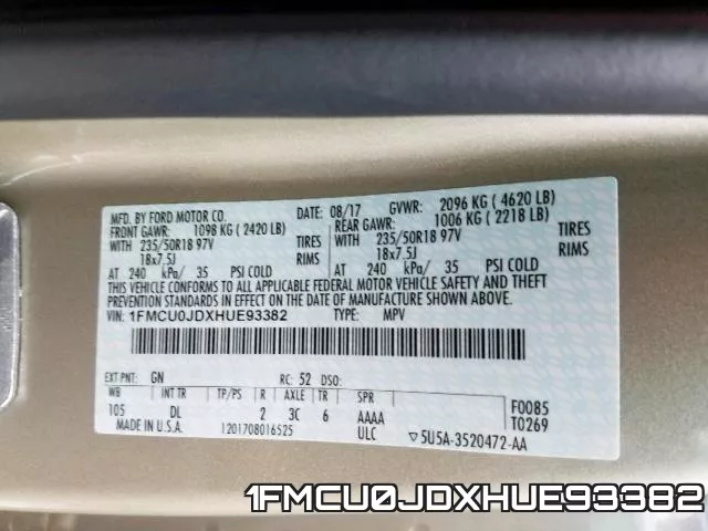 1FMCU0JDXHUE93382 фото 2