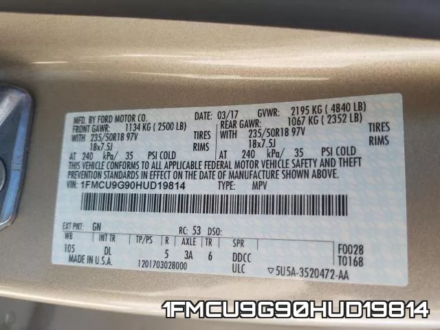 1FMCU9G90HUD19814 фото 2