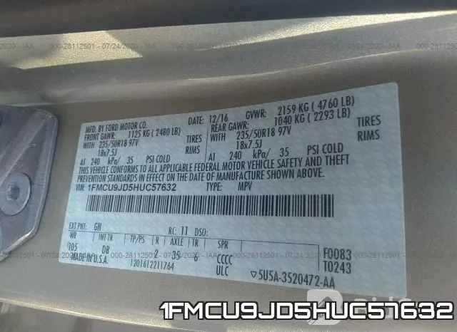 1FMCU9JD5HUC57632 фото 10