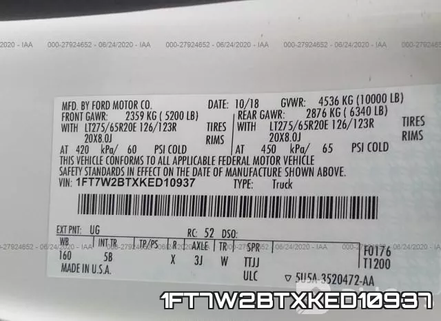 1FT7W2BTXKED10937 фото 10
