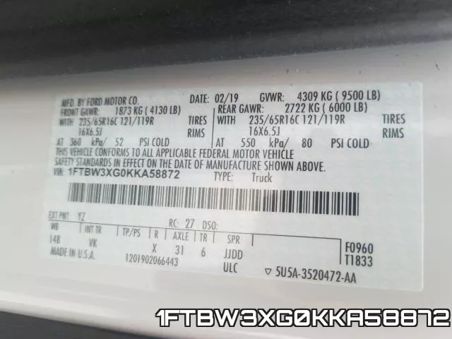 1FTBW3XG0KKA58872 фото 2