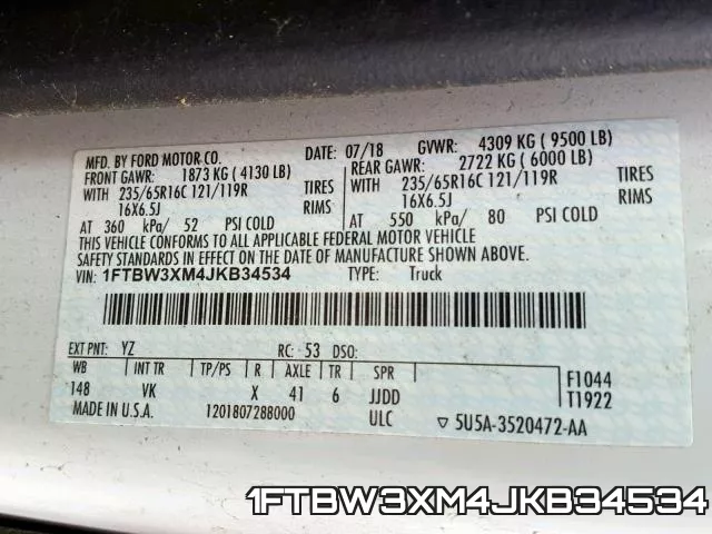 1FTBW3XM4JKB34534 фото 2