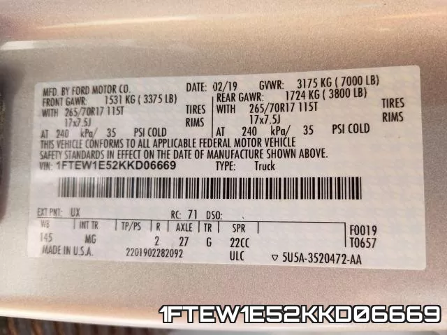 1FTEW1E52KKD06669 фото 2