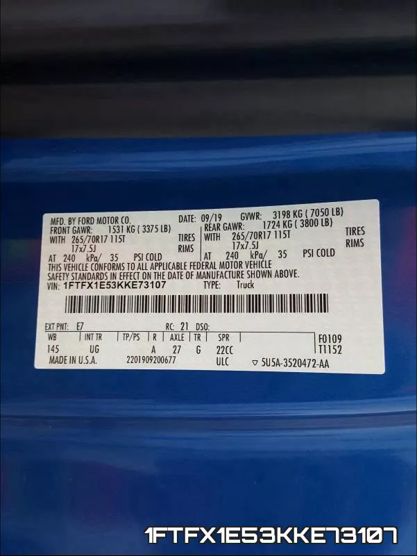 1FTFX1E53KKE73107 фото 2