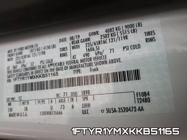 1FTYR1YMXKKB51165 фото 2