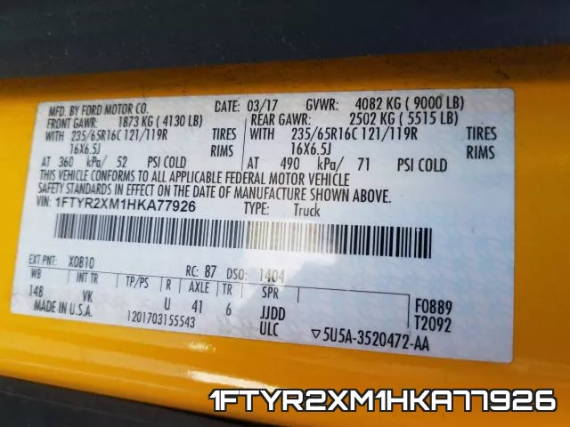 1FTYR2XM1HKA77926 фото 2