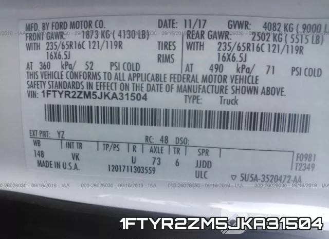 1FTYR2ZM5JKA31504 фото 10