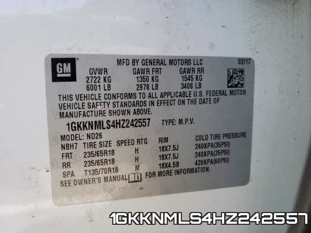 1GKKNMLS4HZ242557 фото 2