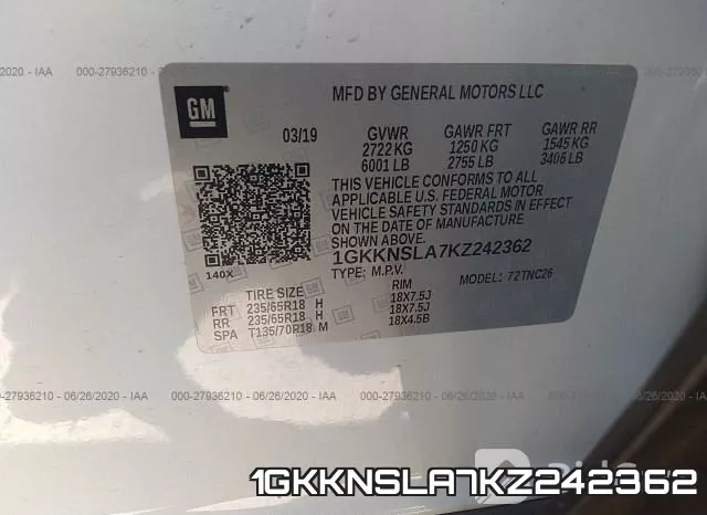 1GKKNSLA7KZ242362 фото 10