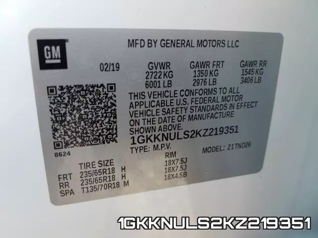1GKKNULS2KZ219351 фото 2