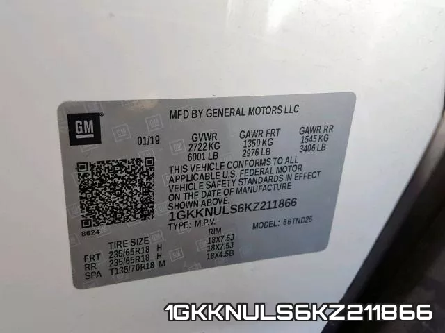 1GKKNULS6KZ211866 фото 2