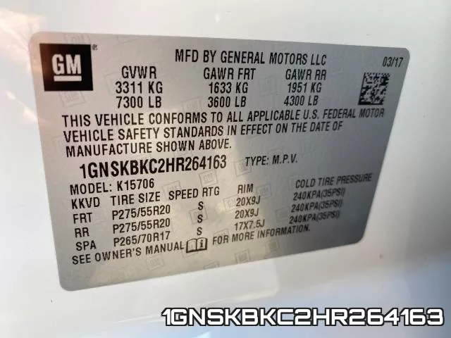 1GNSKBKC2HR264163 фото 2
