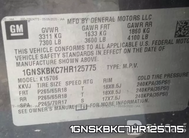1GNSKBKC7HR125775 фото 10
