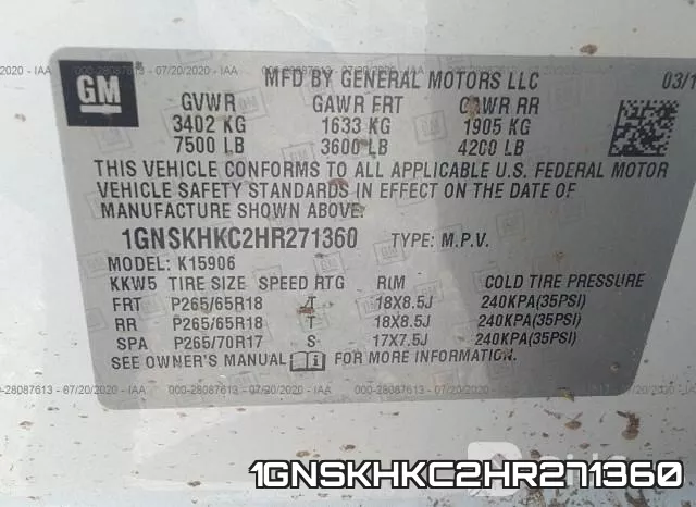 1GNSKHKC2HR271360 фото 10