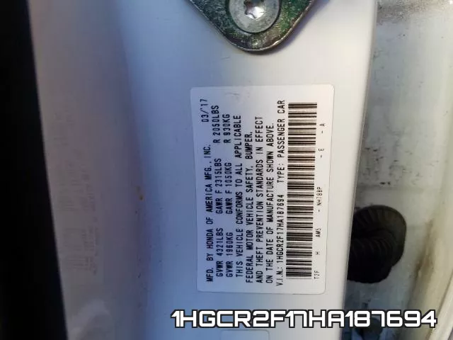 1HGCR2F17HA187694 фото 2