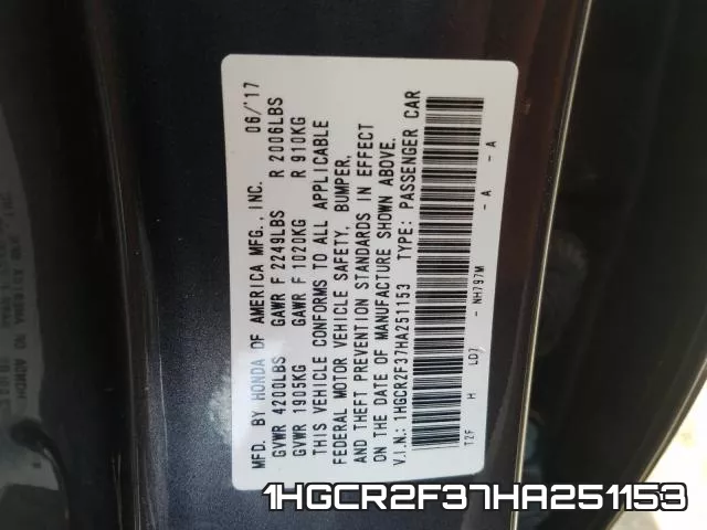 1HGCR2F37HA251153 фото 2