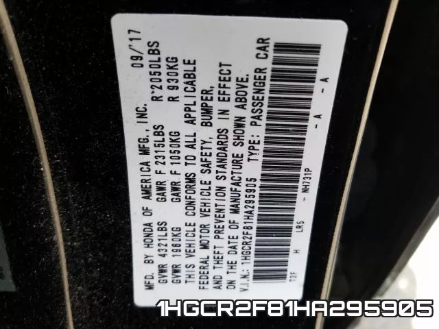 1HGCR2F81HA295905 фото 2