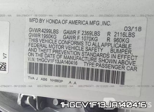 1HGCV1F13JA140416 фото 10