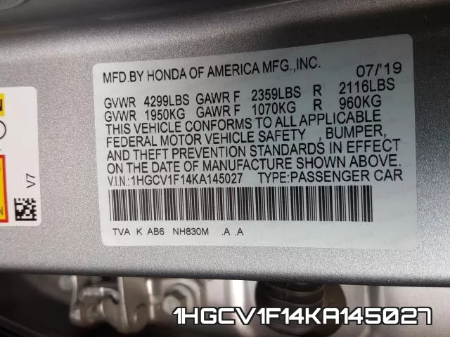 1HGCV1F14KA145027 фото 2