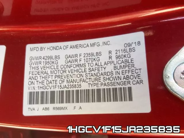 1HGCV1F15JA235835 фото 2