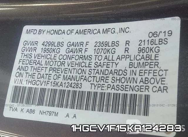 1HGCV1F15KA124283 фото 10