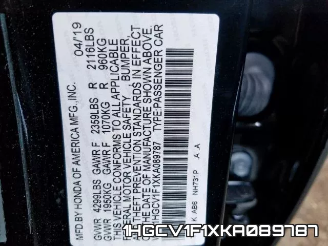1HGCV1F1XKA089787 фото 2