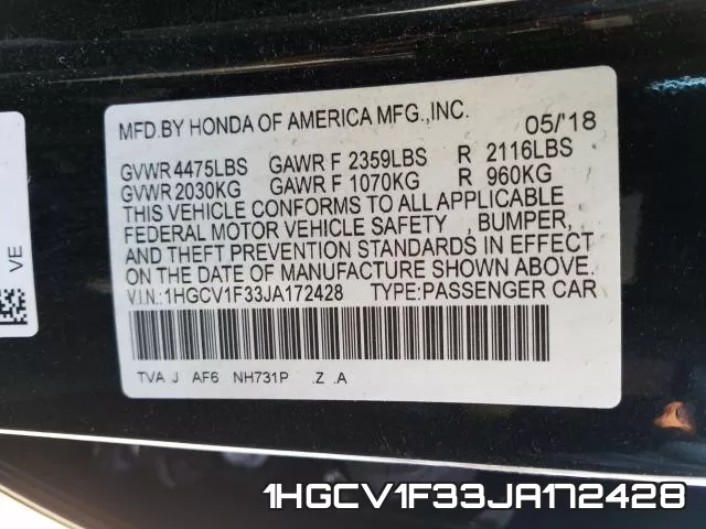 1HGCV1F33JA172428 фото 2
