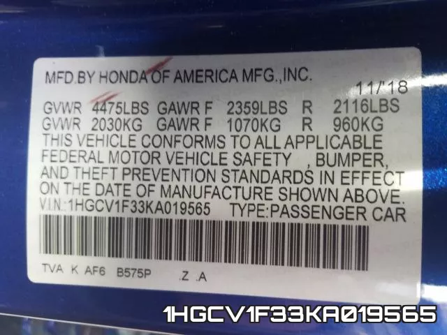 1HGCV1F33KA019565 фото 2