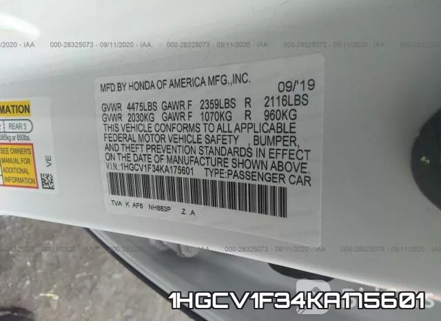 1HGCV1F34KA175601 фото 10