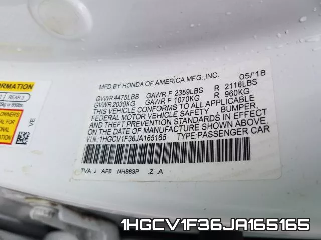 1HGCV1F36JA165165 фото 2