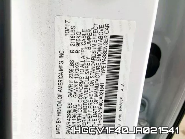 1HGCV1F40JA021541 фото 2