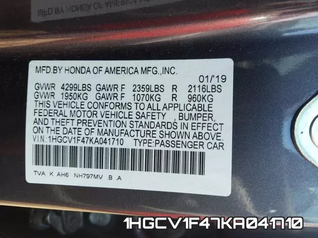1HGCV1F47KA041710 фото 2