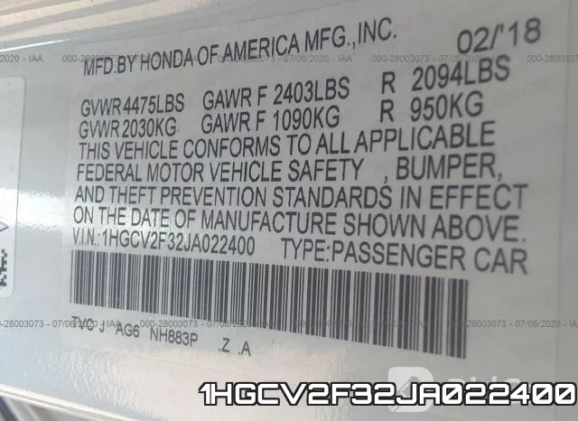1HGCV2F32JA022400 фото 10