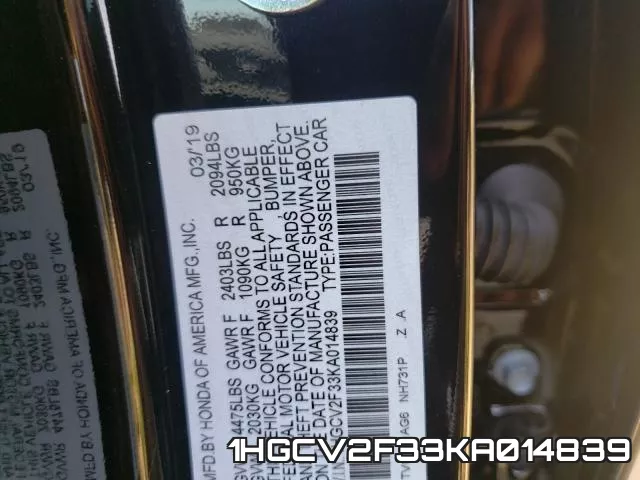 1HGCV2F33KA014839 фото 2