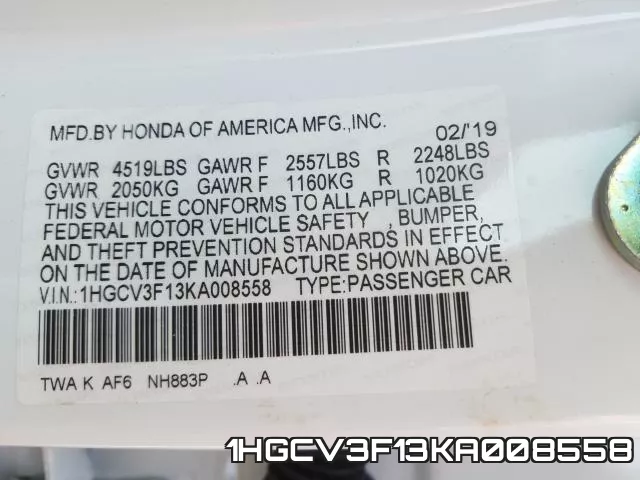 1HGCV3F13KA008558 фото 2
