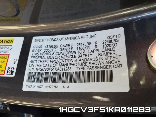 1HGCV3F51KA011283 фото 2