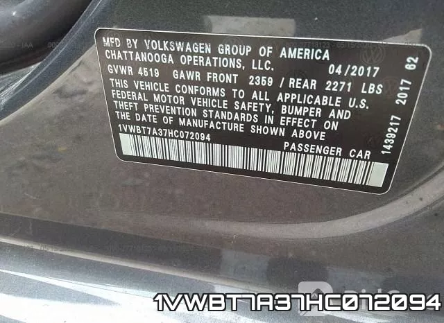 1VWBT7A37HC072094 фото 10