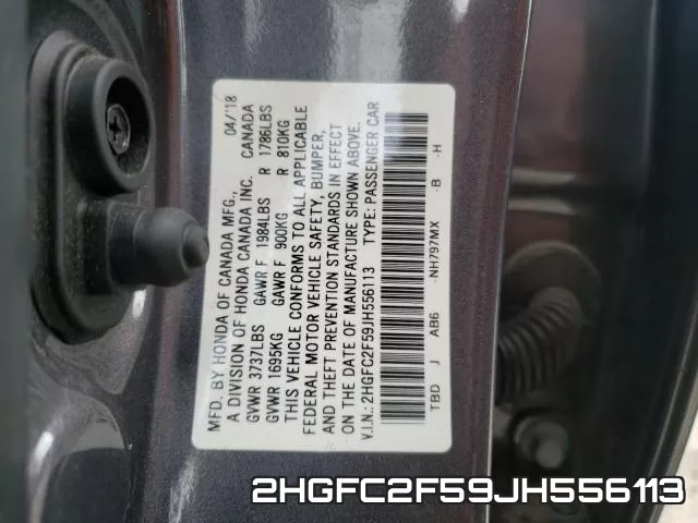 2HGFC2F59JH556113 фото 2