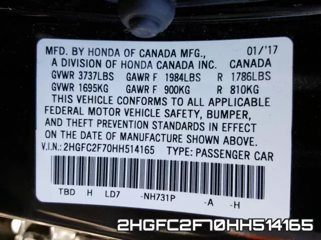 2HGFC2F70HH514165 фото 2