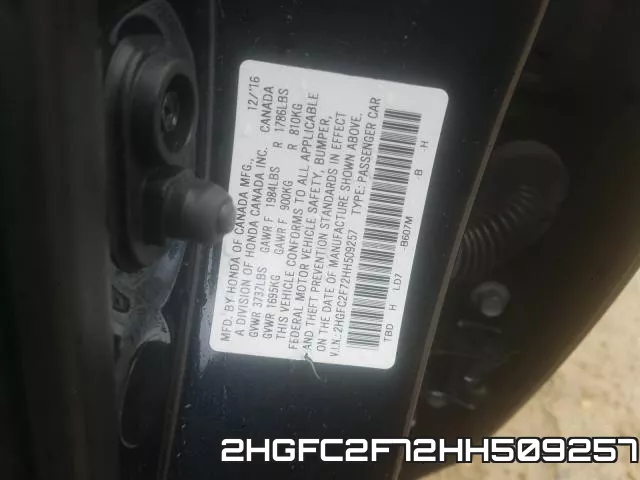 2HGFC2F72HH509257 фото 2