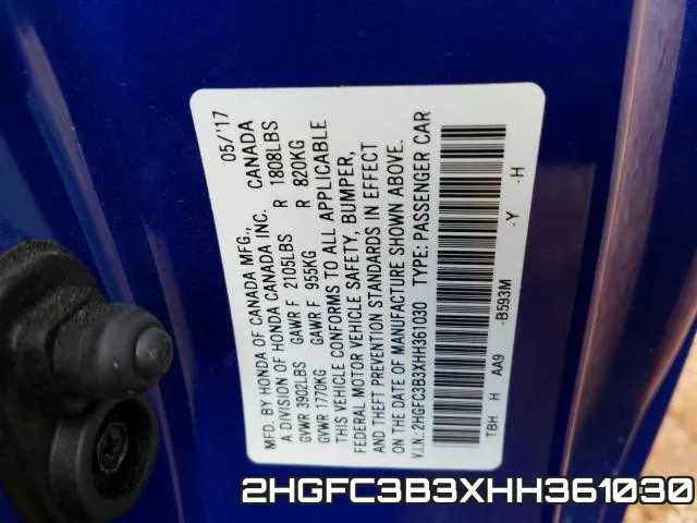 2HGFC3B3XHH361030 фото 2