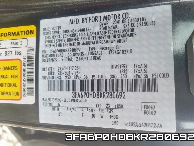 3FA6P0HD8KR280692 фото 2